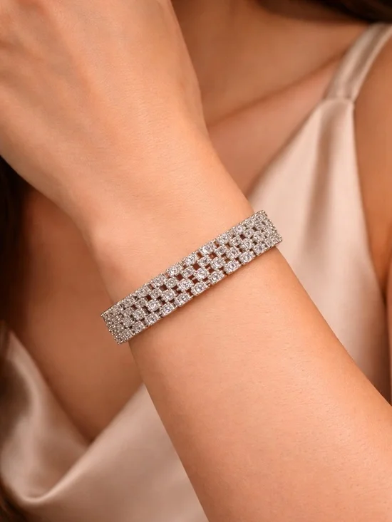 Hollywood Glamour Vintage 925 Silver Art Deco Bracelet - Picture 8 of 10